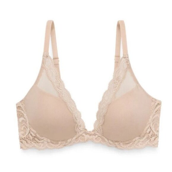 Natori‎ Feathers Bra 32G Nude Contour Plunge Lace Underwire Plunge Back Closure - Picture 2 of 7